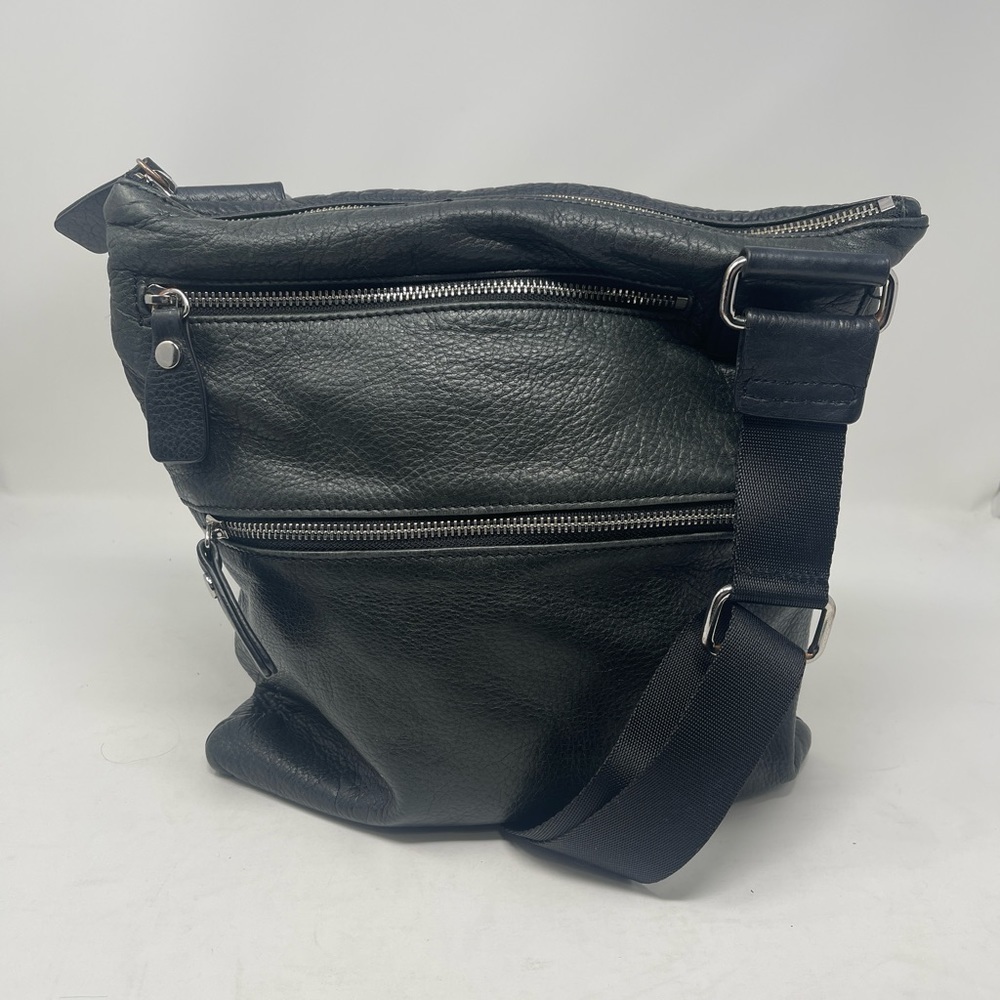 Margot Black Leather Double Zip Crossbody Bag